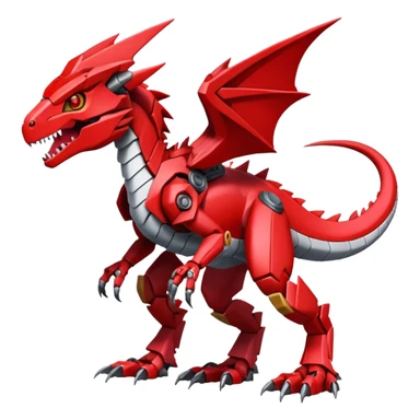 Cool Edgy Futuristic Red Digimon-Fakemon-Guilmon-Velociraptor-Dragon-Mecha full body sticker