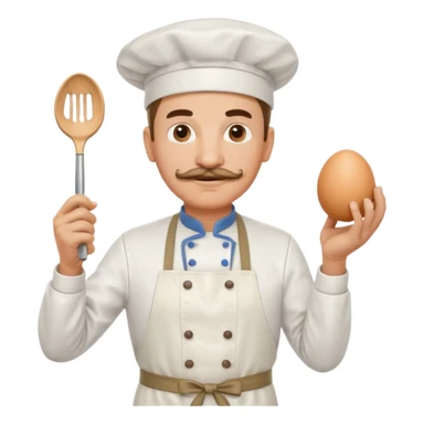 Middle aged male pastry chef - with a mustache, apron, white hat, and holding an egg beater in one hand sticker