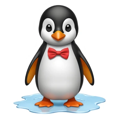 penguin, red bow tie, standing on small ice melting sticker
