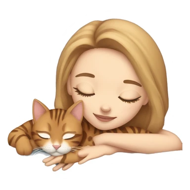 extremely light skin girl with light brown hair sleeping with cute bengal cat sticker
