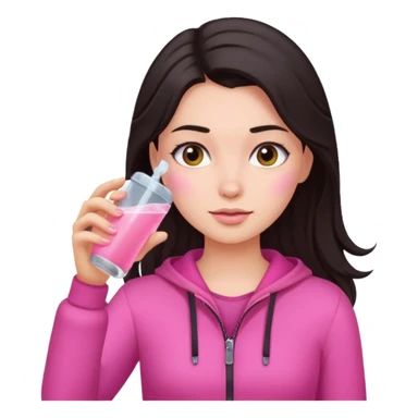 Emoji de menina de cabelos escuros hidratando o cabelo com roupas rosa sticker