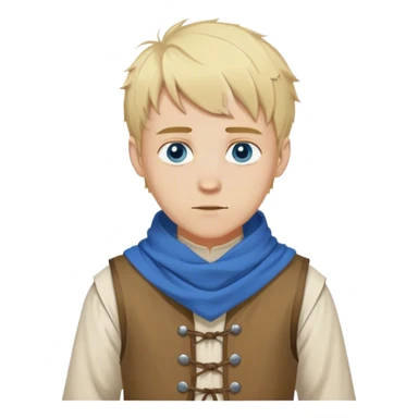 medieval outfit worn by a DnD themed fantasy character. basic cotton tunic with a simple vest and a scarf. clothes only above the waist. The clothes full waist. The character's haven't arms. character is blonde hair blue eyes short messy hair pale-skinned man. sticker
