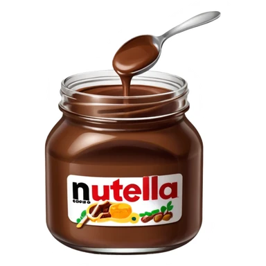 Nutella with a spoon. The glas of Nutella is almost empty . Only the one carriage of Nutella  sticker