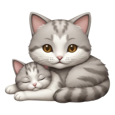 1 grey and white small cat with his eyes closed lying down leaning on his elbow with his paw curled under his head holding it up sticker