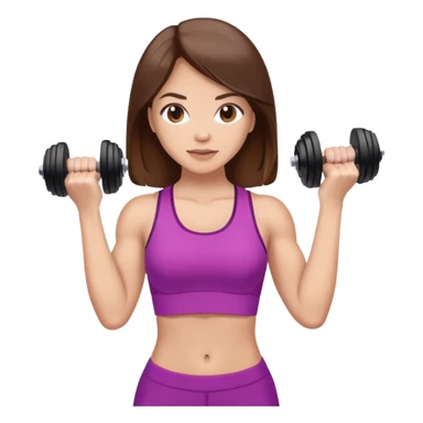 mulher morena clara com cabelos castanhos, segurando dois halteres nas mãos sticker
