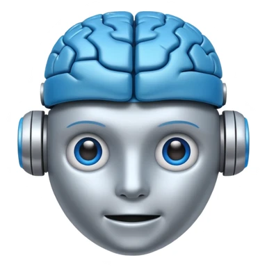 A simple emoji of a friendly robot head with a visible human brain on top, symbolizing learning AI, emoji style sticker