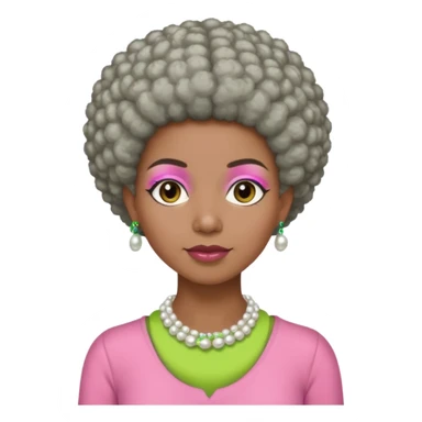Brown woman with very short gray Afro  wearing pink and green outfit and pearl necklace  sticker