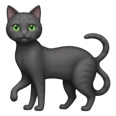 full body gorgeous solid dark grey cat with green eyes, white paws and white whiskers stretching sticker