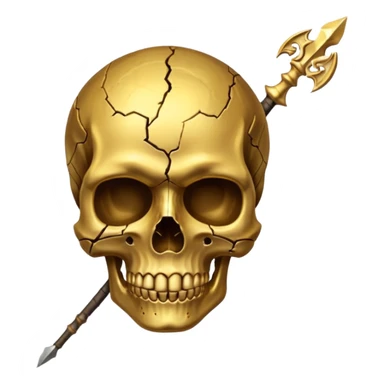 broken gold skull with a spear sticker