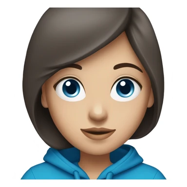 caucasian girl with dark brown hair and bright blue eyes wearing a blue hoodie drinking tea sticker