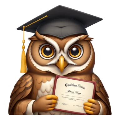 Owl smiling with graduation hat and diploma in claws sticker
