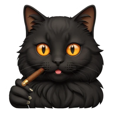 fluffy black cat smoking a cigar sticker