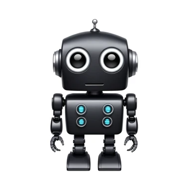 black robot with white led eyes, red background sticker