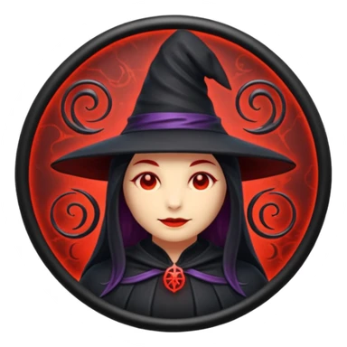 iOS emoji, dark fantasy magic seal, witch symbol, web pattern, red glow, minimal clean style sticker