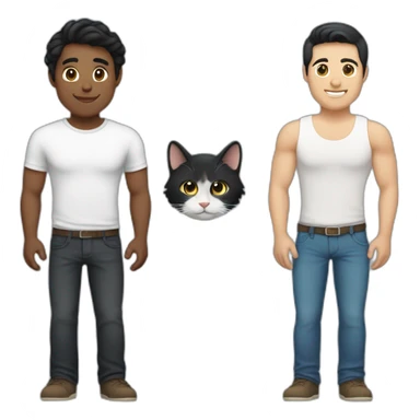 Gay couple, 1 guy Latino black straight black hair and 1 Australian white guy with blonde slightly curly hair holding a cat sticker
