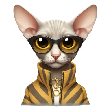 Sphinx cat wearing a fun coat and sun glasses  sticker