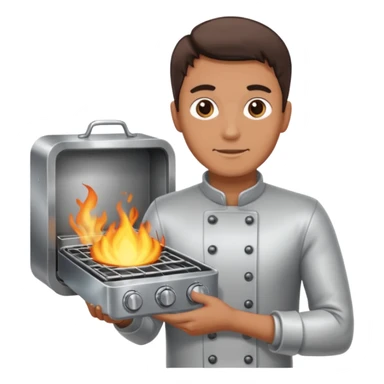 man holding Oven  sticker