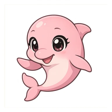 adorable pink dolphin with big anime eyes, playful pose sticker