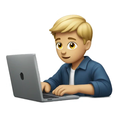 dark blond boy working on laptop sticker