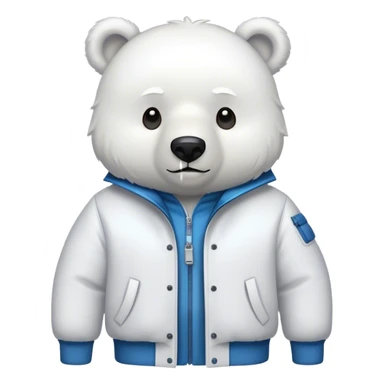 A white bear with a white jacket, with a simple design and a nice style sticker