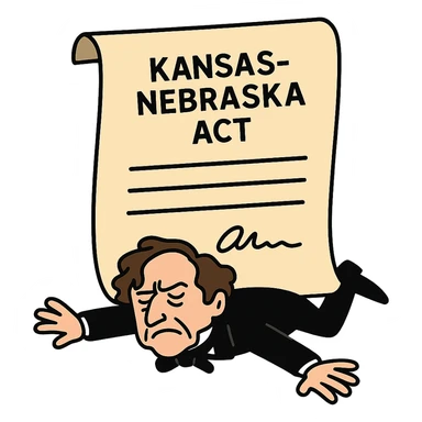 flat toon style Kansas-Nebraska Act as a cartoon document flattening Franklin Pierce sticker