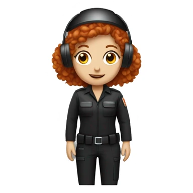 operator dressed in black with a milatary helmet, without glasses, wearing a headset, ready to respond to alerts, preferably curly redhead female  sticker