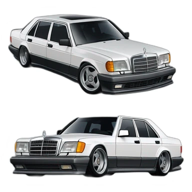 1990 Mercedes SEL with amg body kit and amg aero II monoblock wheels front side angle  sticker