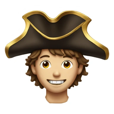 brown haired boy portrait wearing pirate hat and gold tooth sticker