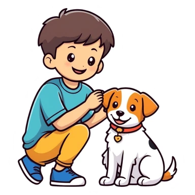 portrait of boy with dog sticker