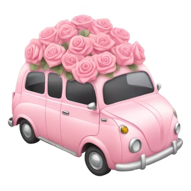 pink pastel car in the trunk many roses sticker