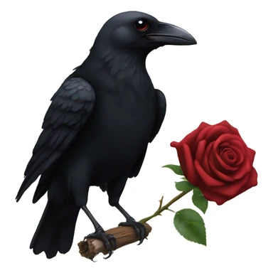 Black crow holding a dark rose sticker