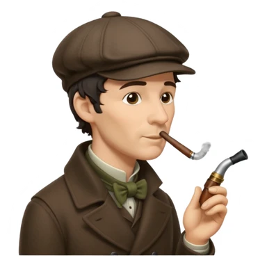 A side view of Sherlock Holmes wearing a deerstalker hat and smoking a pipe sticker