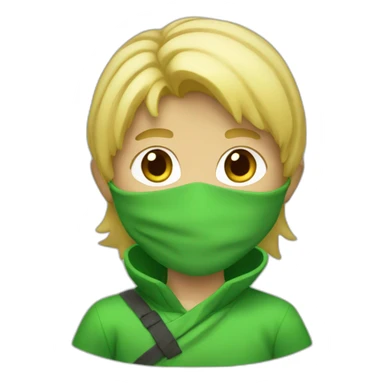 A boy wearing a green ninja outfit with blond hair sticker