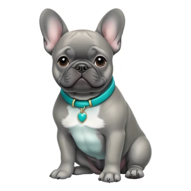 Grey French bulldog with turquoise collar sitting facing forward sticker