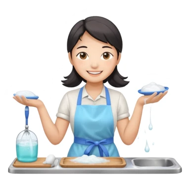smiling aisan Woman washing dishes sticker
