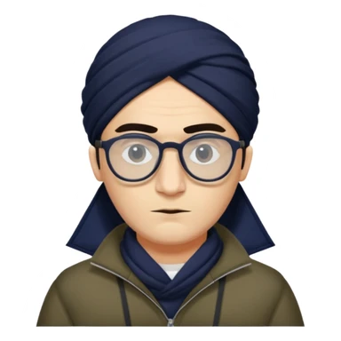 A kashmiri  criminal daku whose white face is somewhat triangular and  wears specs sticker