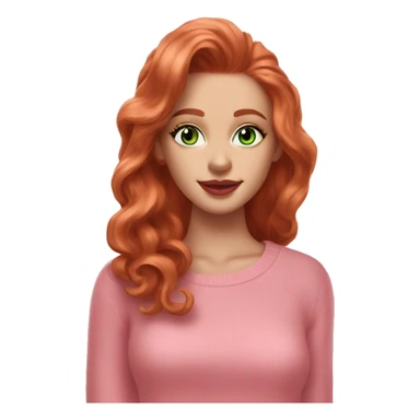 Redhead girl pink sweater pink lipstick green eyes gold earrings pink nails wavy long hair full body sticker