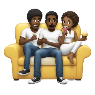 black men surrounding a girl in white on a couch eating icecream  sticker