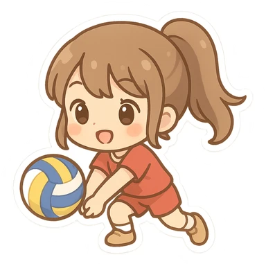 girl playing volleyball, cute chibi cartoon style sticker
