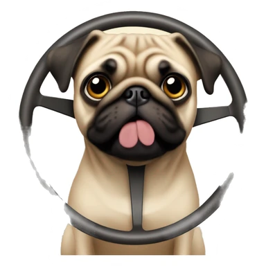 pug behind a steering wheel  sticker