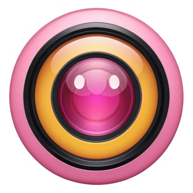 A round camera lens, apple emoji style, minimalist, with highlights, pink, no faces, no smileys, only lens sticker