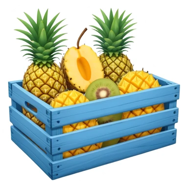 pineapples, mango and passion fruit in a blue crate sticker