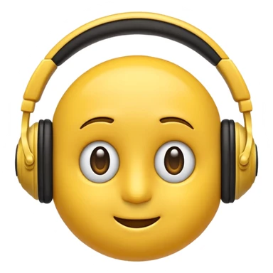 Ein gelber runder Emoji. Augen geslossen. Total im moment. Glpcklich, leichtes lächeln. Verträumt. Leichtigkeit. Freiheit. Overearkopfkörer auf und im hintergrund kleine musiknoten sticker