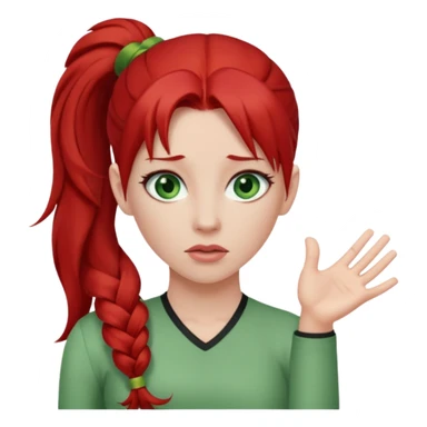Woman with long red ponytail and green eyes shruggingonytail and green eyes shrugging sticker