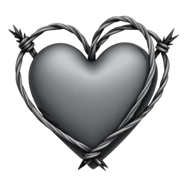 Minimal black line art heart made from barbed wire, hand-drawn sketch look, uneven ink strokes, 6–7 barbs with twisted knots, simple clean outline, centered on plain white background, high contrast sticker