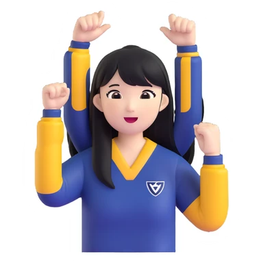 East Asian woman with long black straight hair and bangs wearing navy and white Doosan Bears team colors, cheering sticker