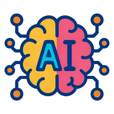 ícono de inteligencia artificial, estilo cartoon vibrante, colores llamativos sticker