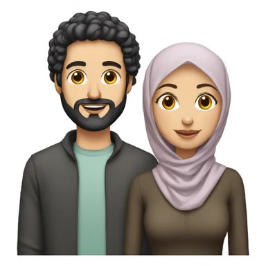 White man without a beard with curly black hairs with her wife wear a hijab  sticker