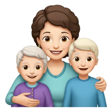 two kids (1 boy and 1 girl) with their mother and grand mother smiling sticker