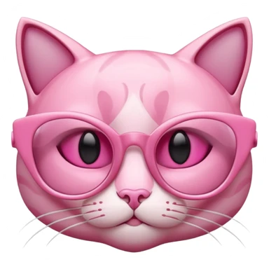 A 3D cartoon rose-pink cat-eye spectacle, glossy curved frame, soft reflections, isolated on plain background. only glasses. sticker